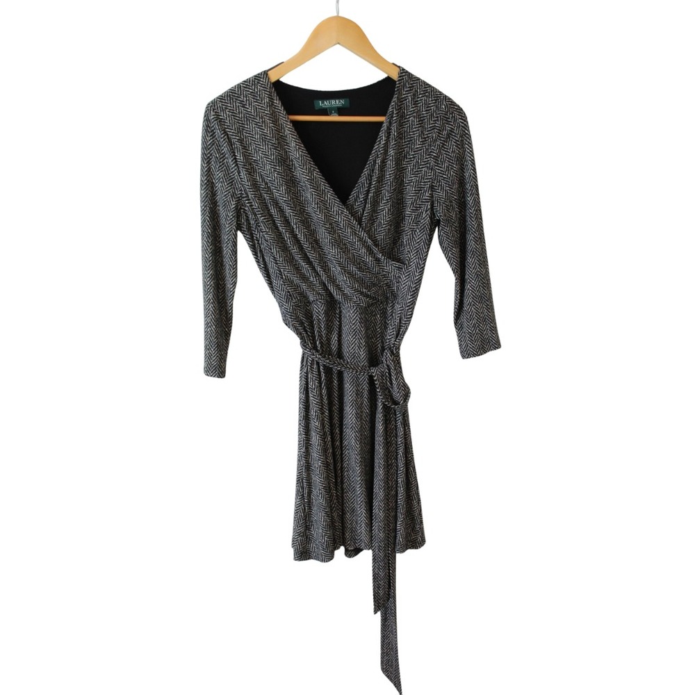 Ralph‎ Lauren LRL Herring Bone Long Sleeve Belted Dress - Women's 2